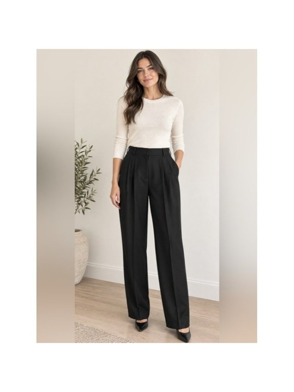 ZARA Full Length Wool Blend Pleated Trousers Black Size XL